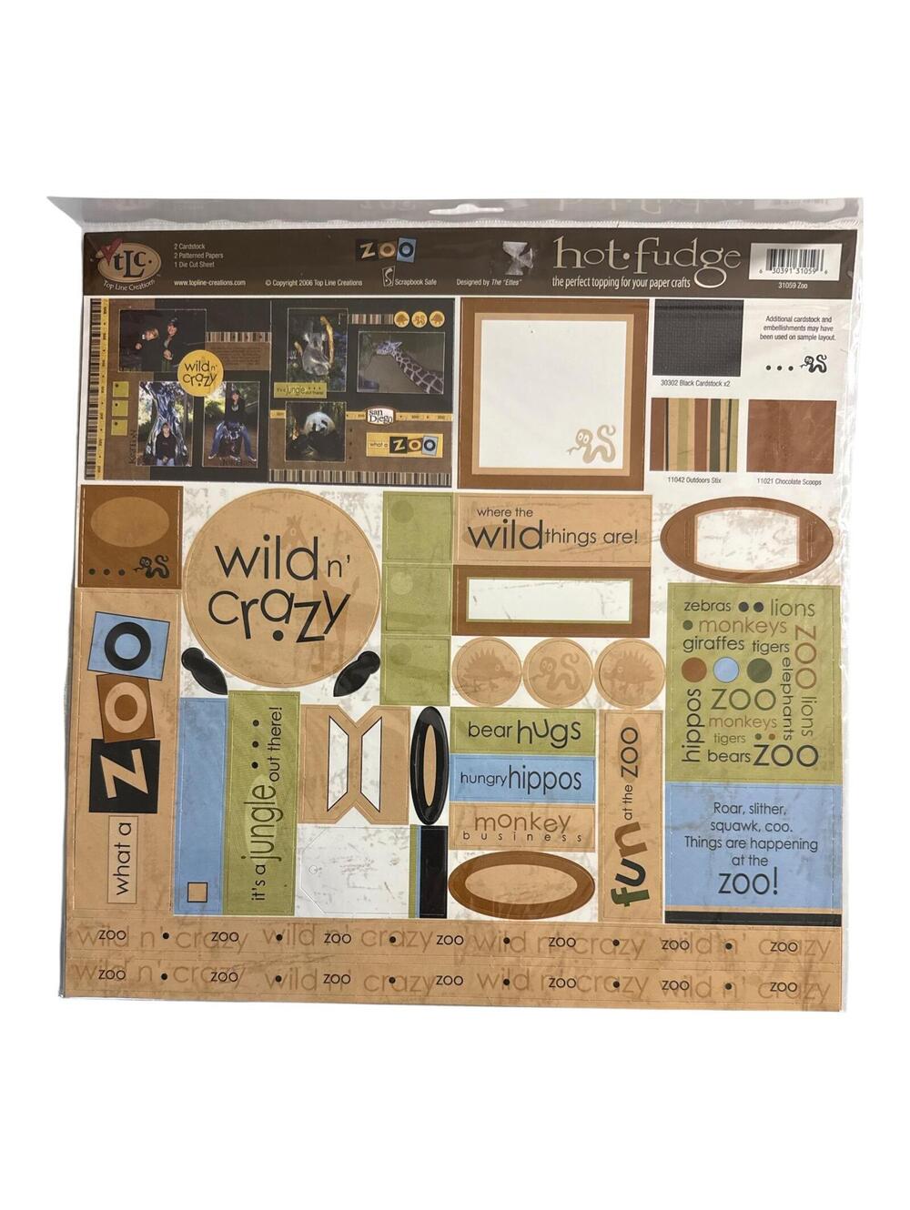 TLC 2006 Hot Fudge Zoo 12x12 Scrapbook Paper Pack New